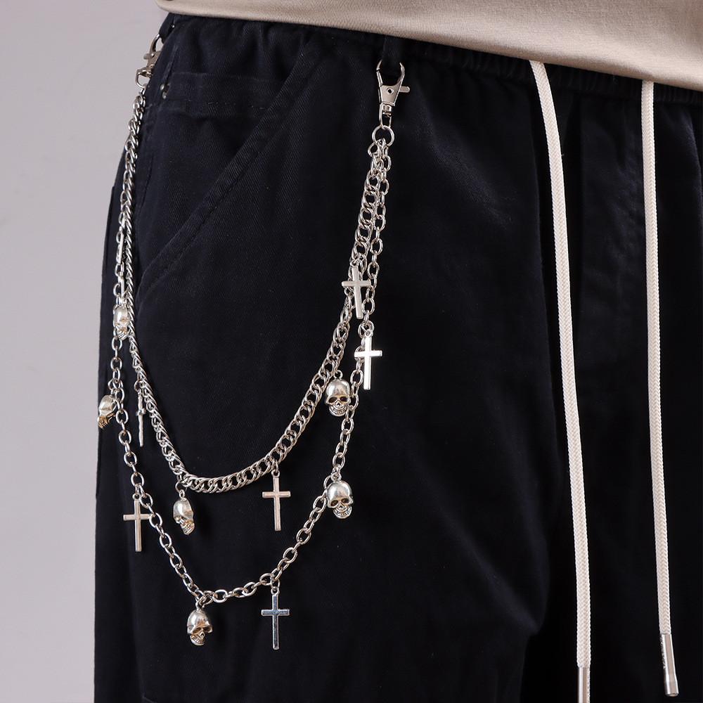 Metal Skull Cross Pendant Hip Hop Belt Chain For Men And Women