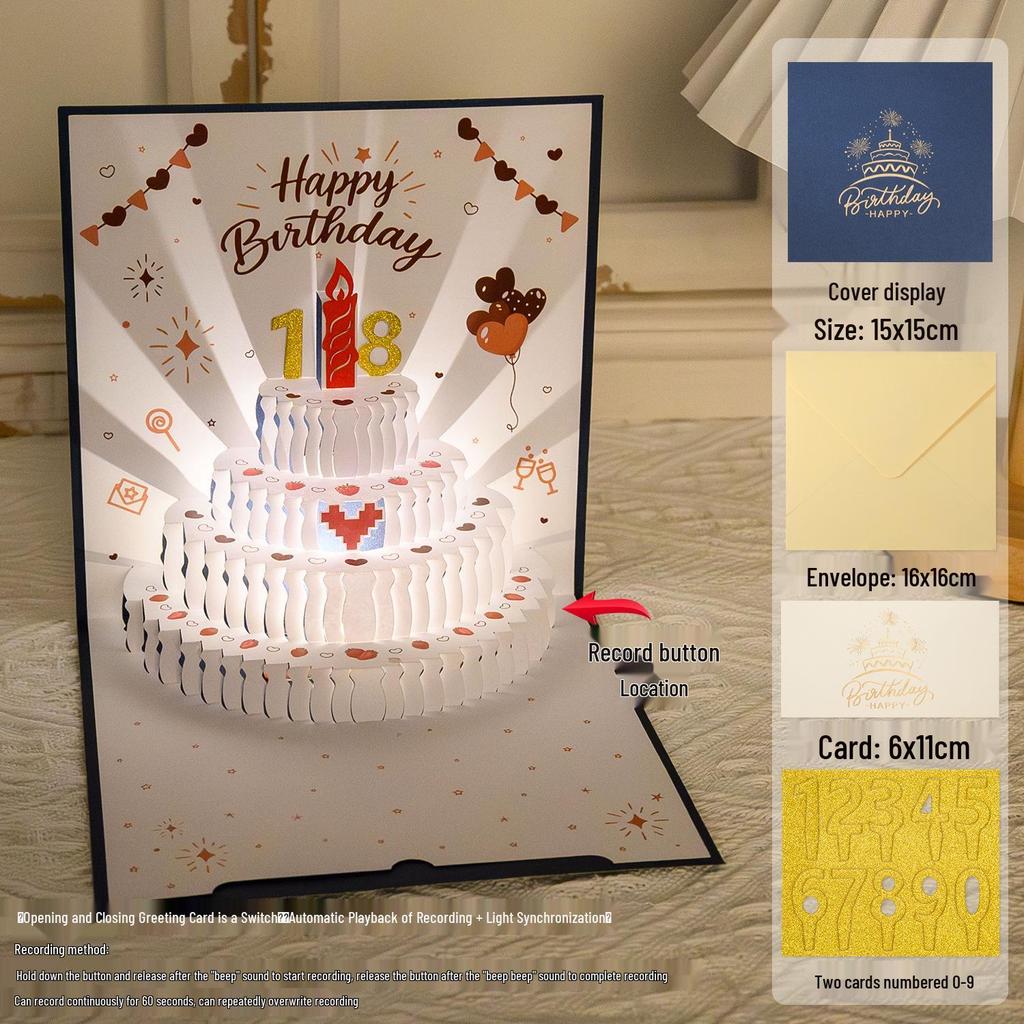 Biglietto Torta di Compleanno Pop-Up 3D - Saluto in Scultura di Carta di Alta Gamma