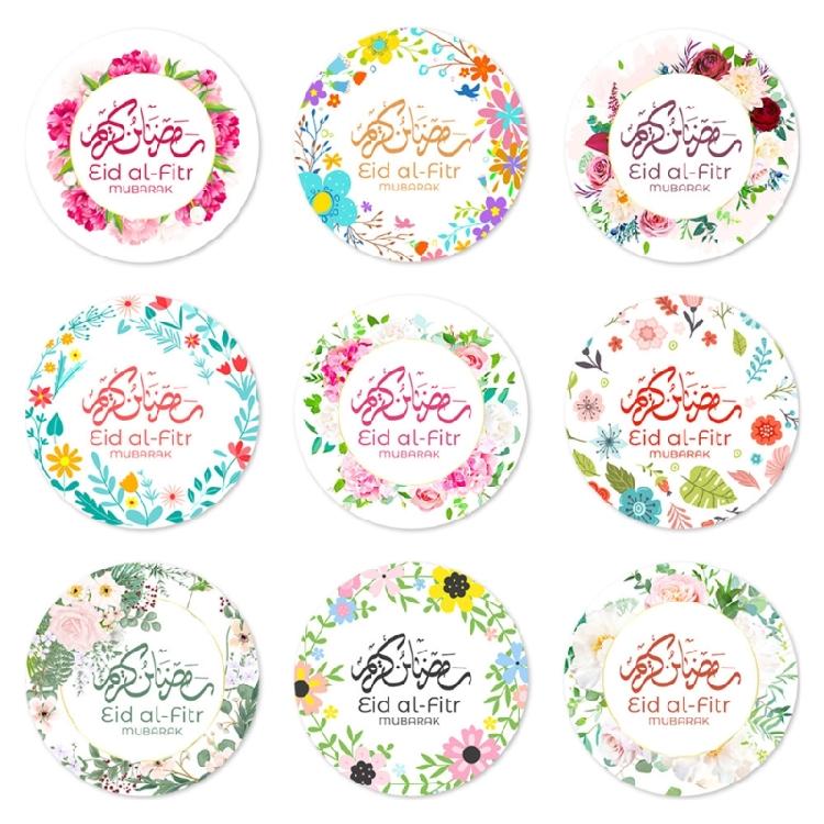 90 Counts Eid Mubarak Wrapping Sticker 40mm Round Wrapping Label for Laptops Phone Case Seal Envelope Card Decoration