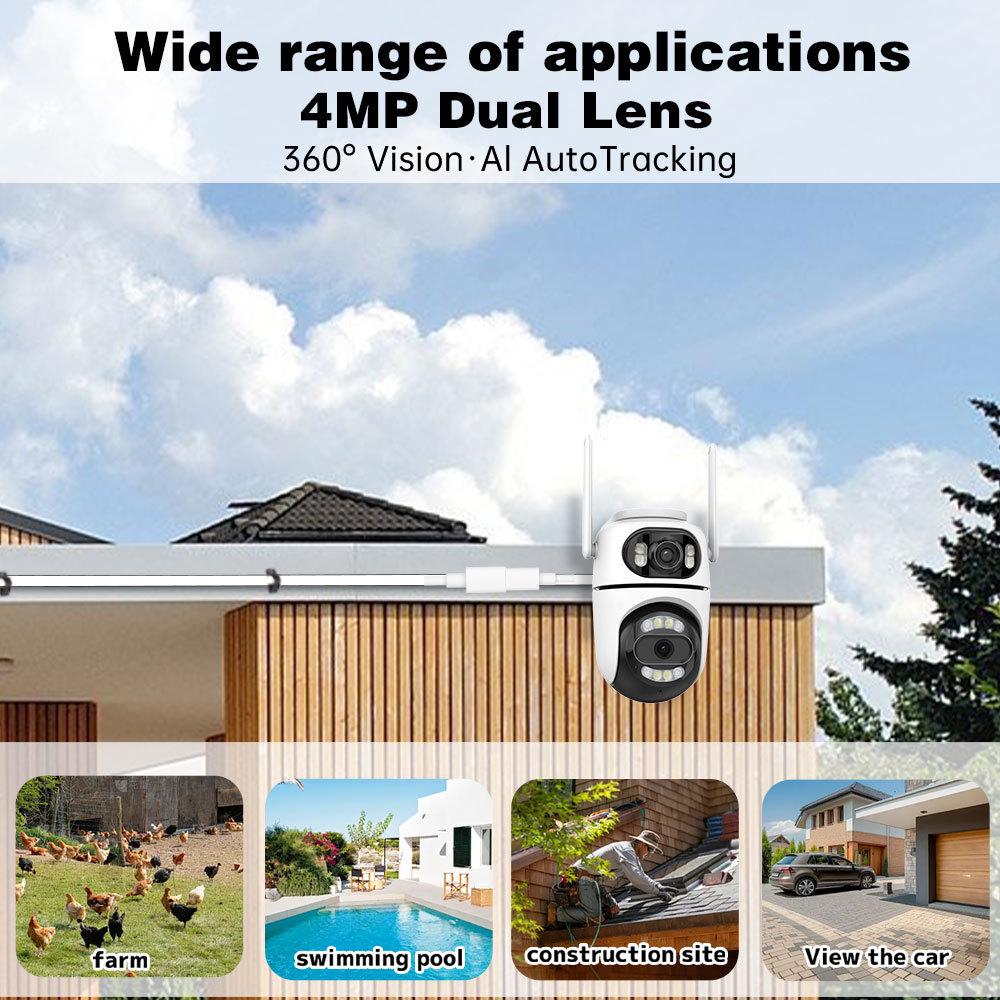 ICSee Dual-Lens 8MP HD Wireless Camera: 360° TPZ, Full Color, Waterproof for Indoor/Outdoor Use