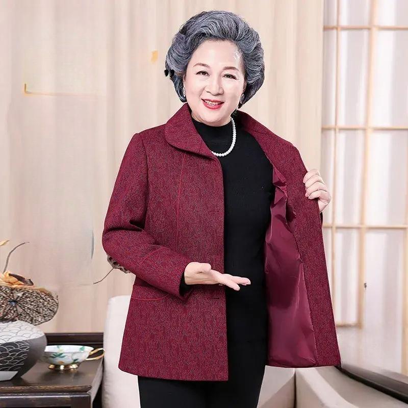 Fashionable Spring Autumn Outerwear for Senior Women Luxury Grandma Clothing Stylish