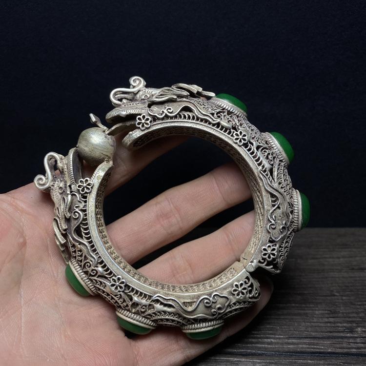 

Китайский серебряный браслет с мозаикой из драгоценных камней, серебряная проволока, изысканный браслет, ювелирный подарок