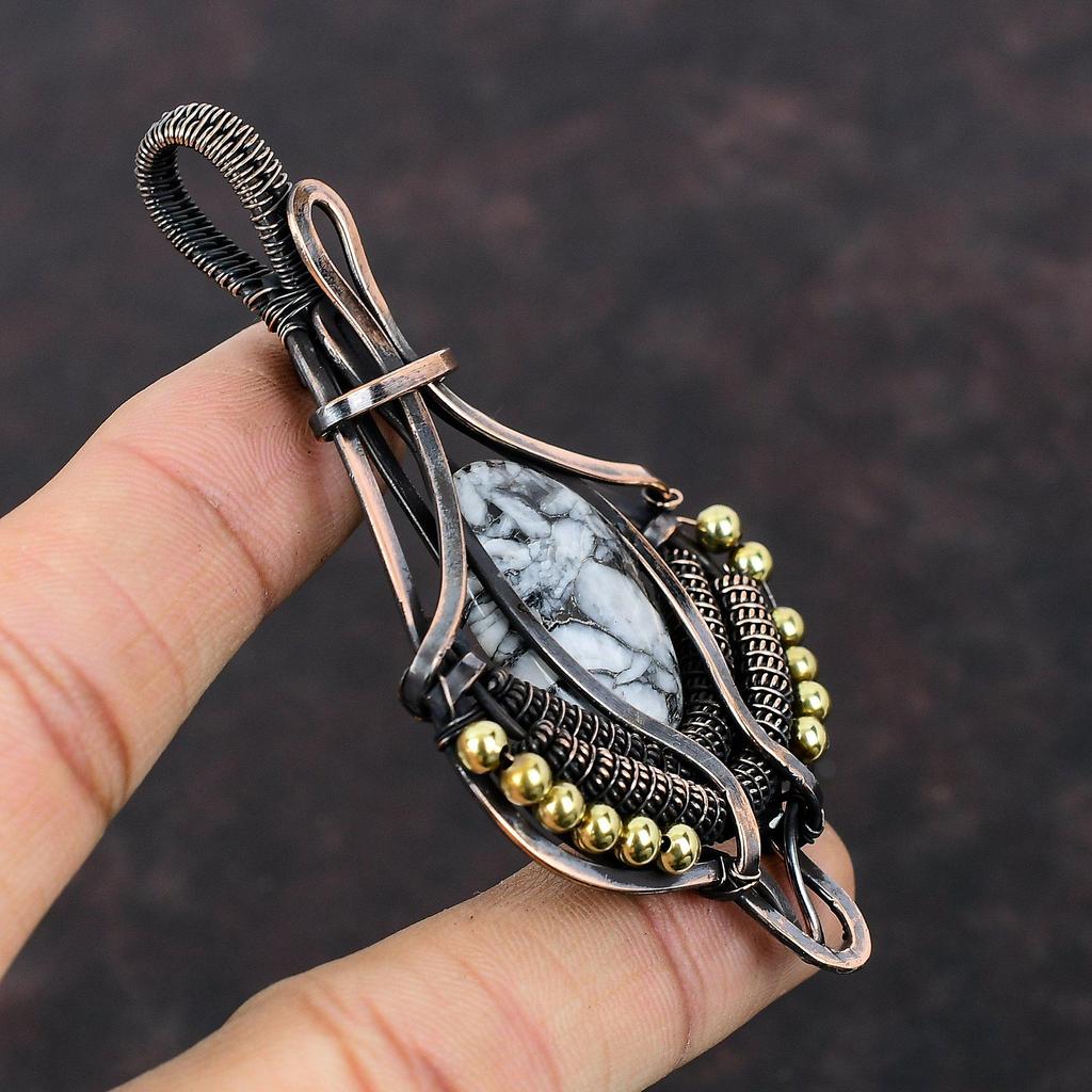 Pinolith Jasper Pendant Copper Wire Wrapped Gemstone Pendant Pinolith Jasper Jewelry Handmade Women Pendant Gift For Her Copper Wire Jewelry