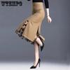 Frauen Frühling Sommer Unregelmäßige Mesh Rock Band Splice Hohe Taille Rock Knie Khaki Split Büro Dame Rock