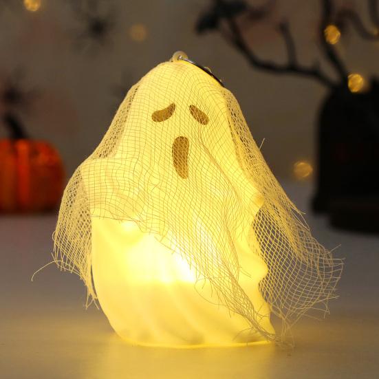 Svítící ozdoba duch Halloween duch světlo závěsná dekorace duch s gázou na krbovou římsu stůl zeď hororově tematické party potřeby