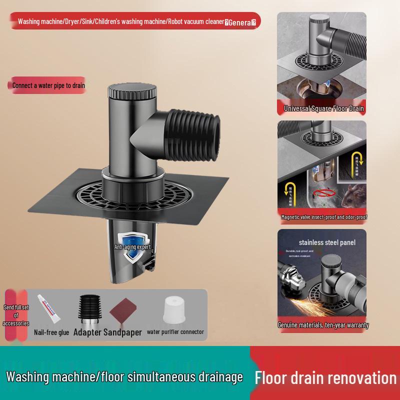 Three-Way Anti-Odor Drain Connector for Washing Machine & Dryer