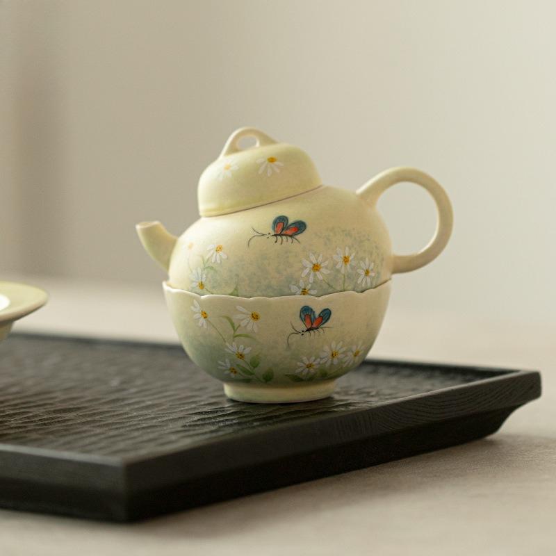 Hand Painted Teapot Underglaze Retro Oil Painting Daisy Small Pot High End Ceramic Tea Set
