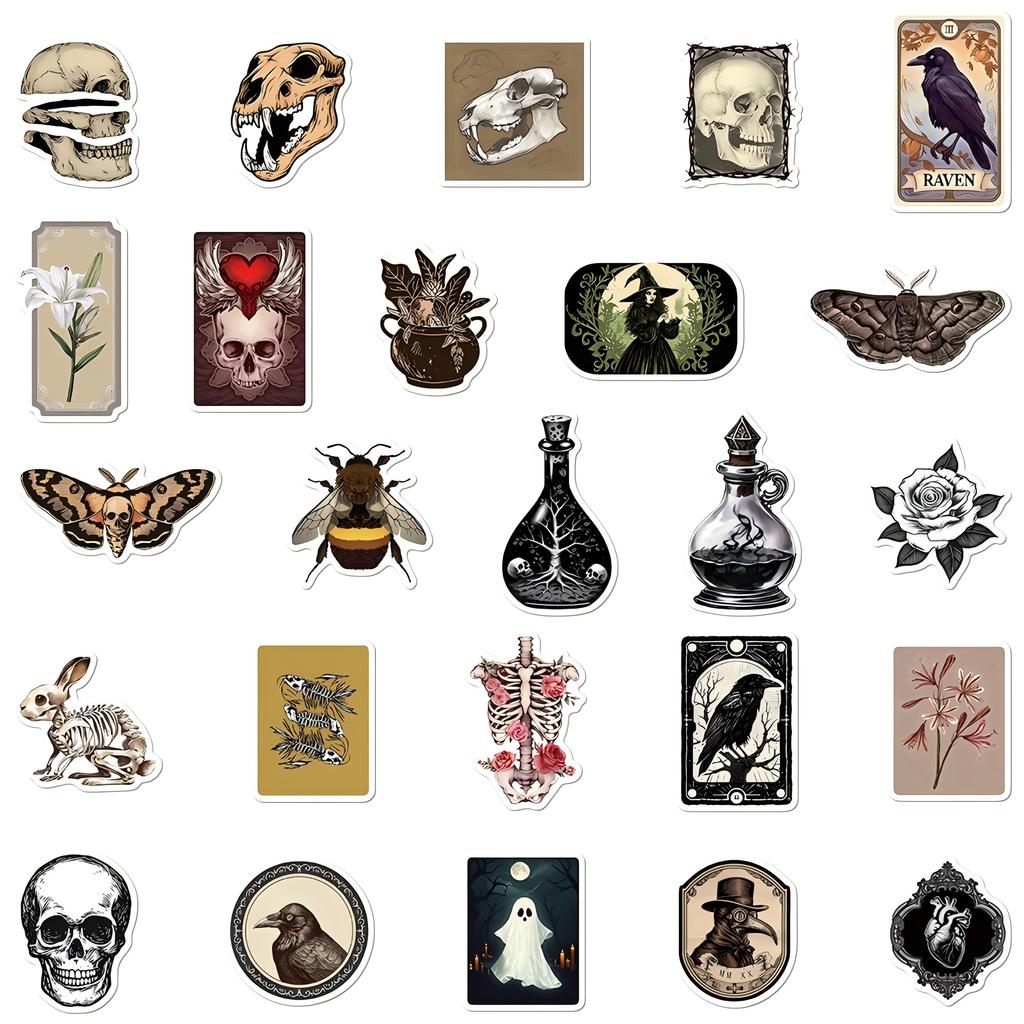 10/30/50pcs Retro Style Skull Cartoon Graffiti Stickers Gothic Waterproof DIY Laptop Luggage Scrapbook Cool DecoratiON Sticker