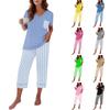 Women Casual Fashion Printed Round Neck Loose Short Sleeve T Shirt and Seven Points Pants Homewear Set Comfortable Soft Fabric