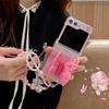 Korean Cute Transparent Pink 3D Butterfly Holder Phone Case for Samsung Galaxy Z Flip3 5G Z Flip5 Flip4 Back Protection Cover