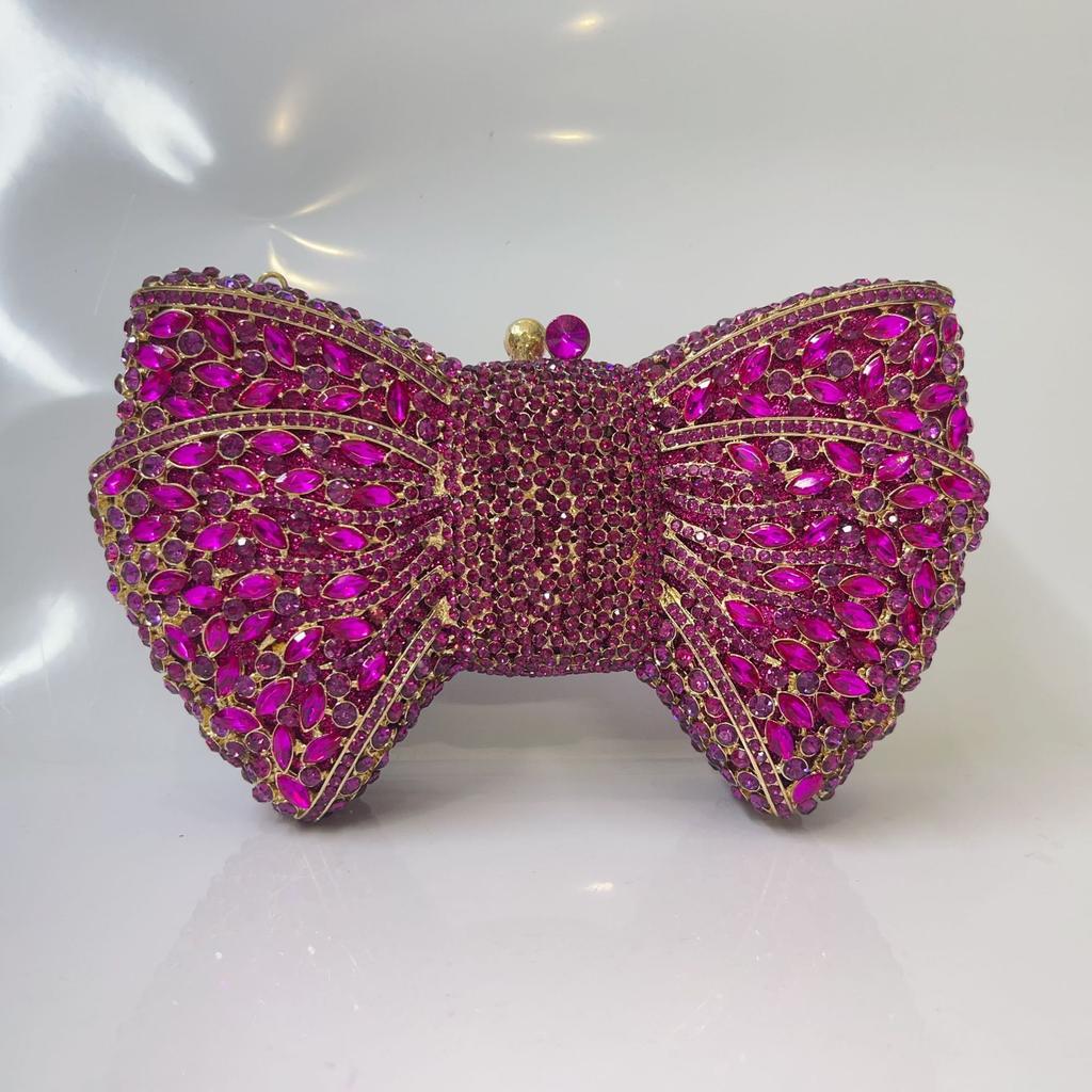 Green Bow Rhinestone Evening Bag Gold Hard Metal Crystal Wedding Handbags Bridal Party Cluches Diamond Women Cocktail Purses