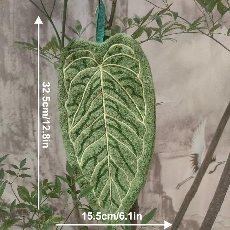 Leaf-Shaped Hanging Hand Towel Soft Coral Fleece Tea Towels Super Absorbent Bath & Kitchen Towel Decorative Towels Home Decor