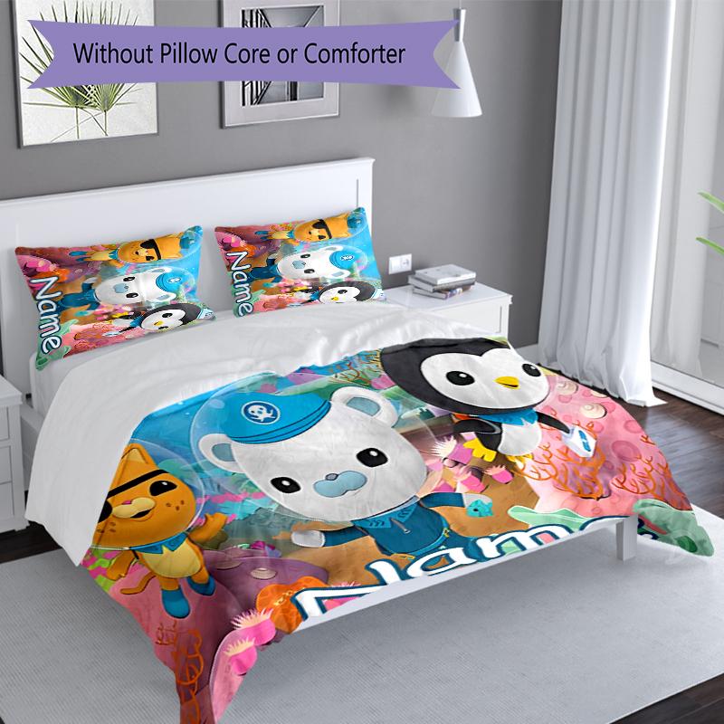 3-teiliges personalisiertes Octonauts Bettwäsche-Set, Enthält 1 Bettbezug und 2 Kissenbezüge, Ganzjahres-Schlafzimmerdekoration