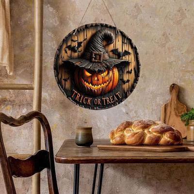 In Stock: Halloween Wooden Pumpkin Hanging Sign for Front Door Decoration