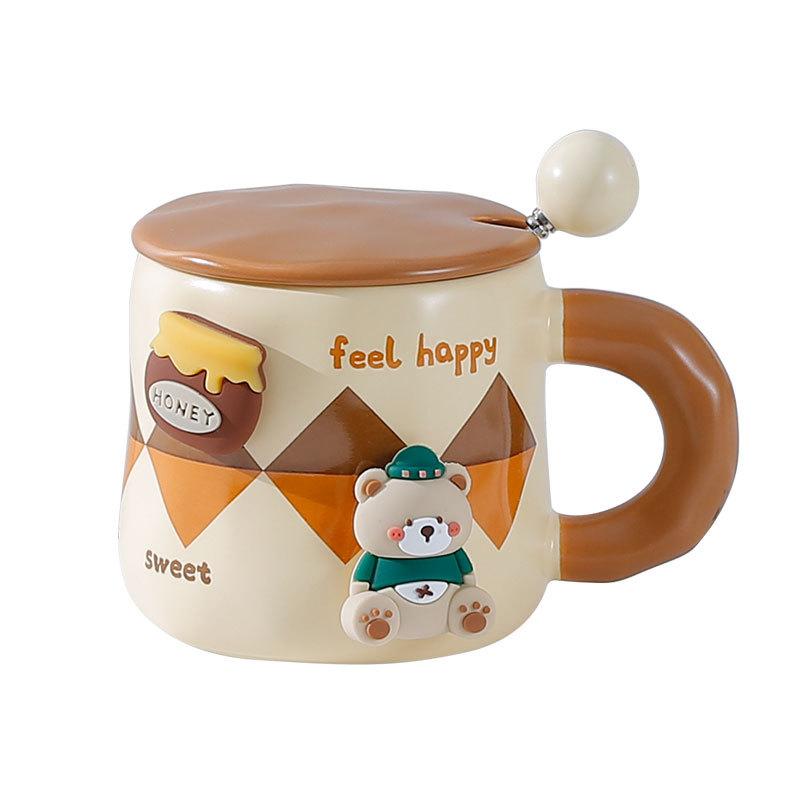 Nový hrnek s víčkem a lžičkou, roztomilý keramický hrnek pro pár, suvenýr, kreativní kancelářský hrnek na kávu a vodu