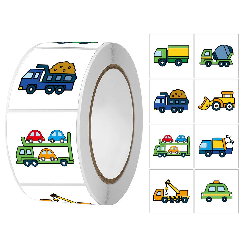 500pc Kids Cartoon Vehicle Stickers Roll with Train Airplane Truck and Car Designs for Labeling Sealing and Crafting Projects