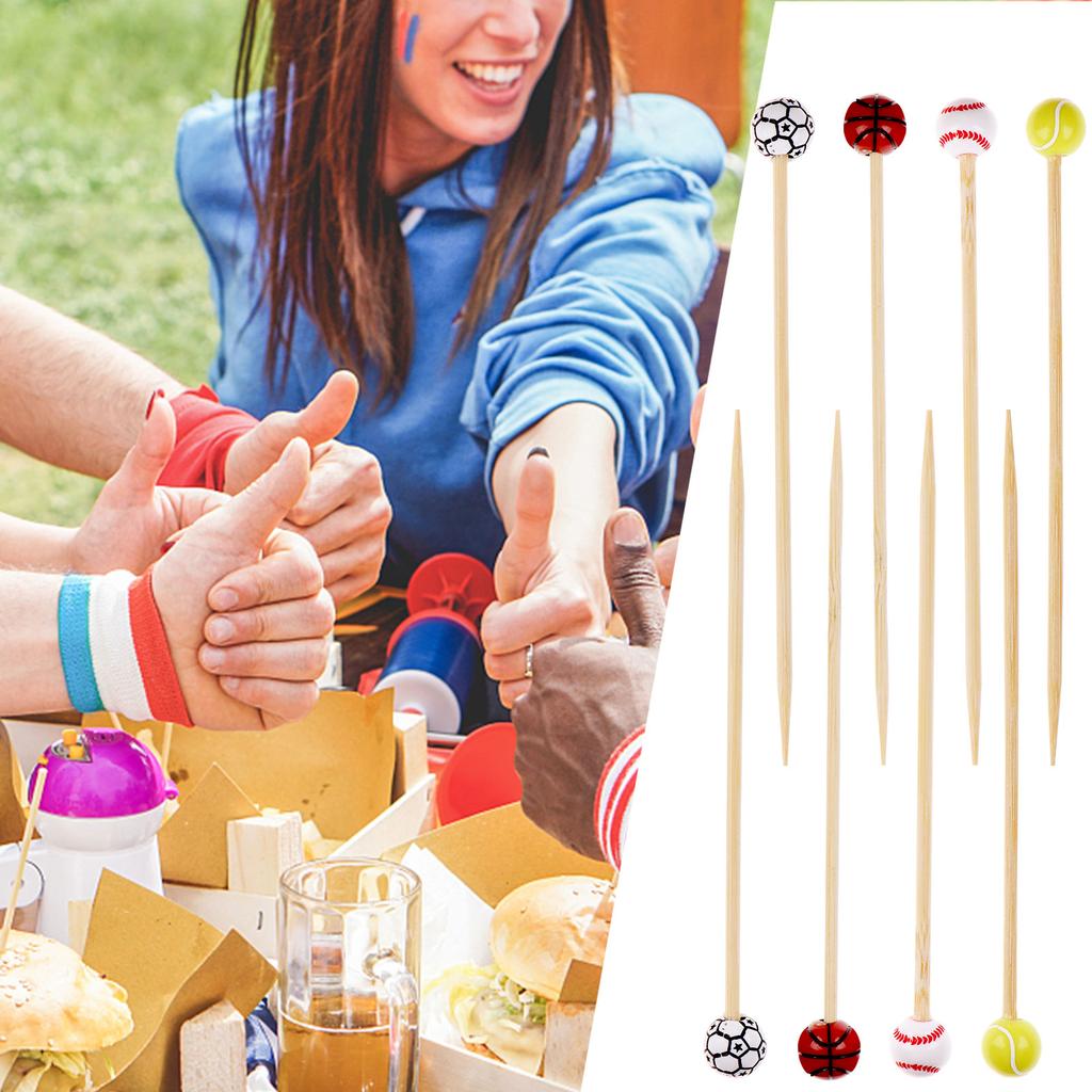 Bamboomn 3.9" Decorative Sports Ball End Bamboo Cocktail Fruit Sand