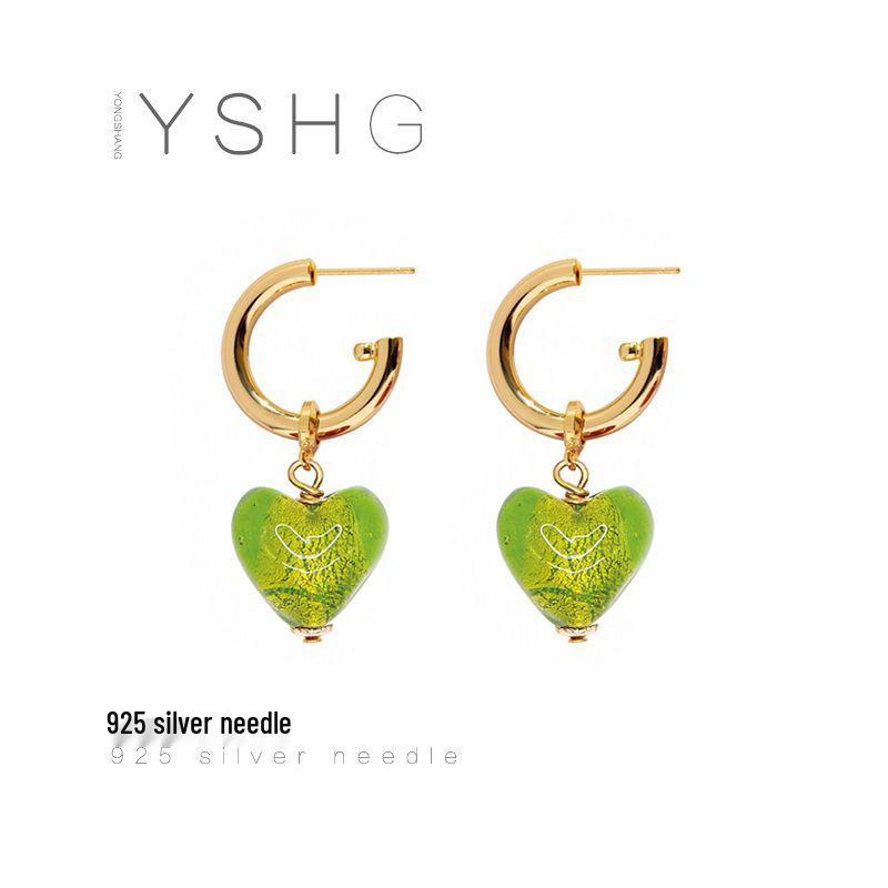 Fresh Pink Sand Gold Heart Stud Earrings – Sweet and Lovely Style for Girls One Size