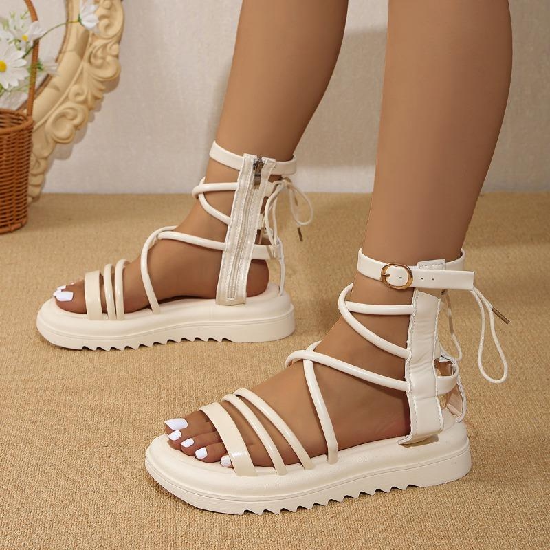 2024 Summer Hot Selling Women's Shoes Fashion Open Toe Women's Sandals Solid Color Casual Mid Heel Women's Roman Sandals