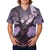 Men's Halloween Print Scrub Top Short Sleeve for Work Uniform