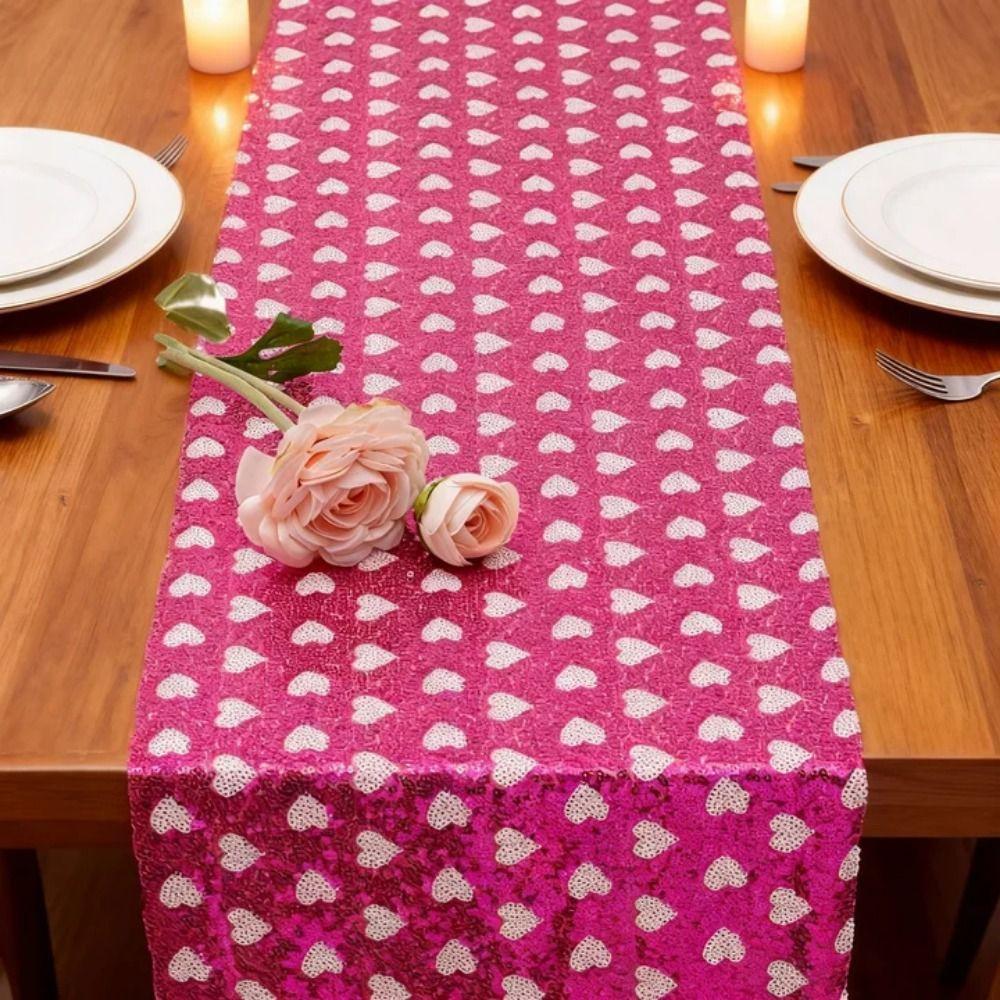 Love Heart Sequined Mesh Table Runner Romantic Table Flag Glitter Table Linens  Holiday Event