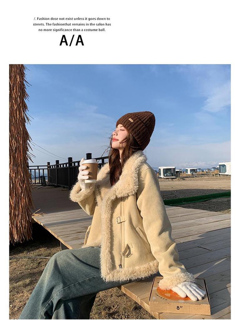 Korean Style Lamb Wool Coat for Women, 2026 Winter Collection: Thick, Warm Fur, Mid-Length, Slim-Fit, Age-Defying