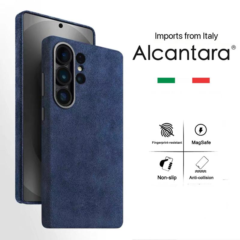 100% Italský kožený kryt Alcantara s magnetem pro Samsung Galaxy S26 Ultra Plus S26+ s Magsafe Super Luxusní zadní kryt