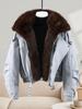 Neue Lederjacke großer Pelzkragen Werkzeug Baumwollkleidung Damen Winter Europäisches und Amerikanisches Design Jacke Verdickt Warmer Baumwollmantel