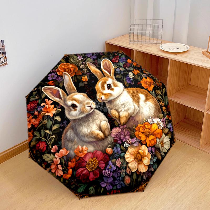 1 PC Automatic Folding Umbrella - Flowers and Animals Pattern, Portable & Foldable Design with 8 Ribs, Christmas Birthday Gifts
