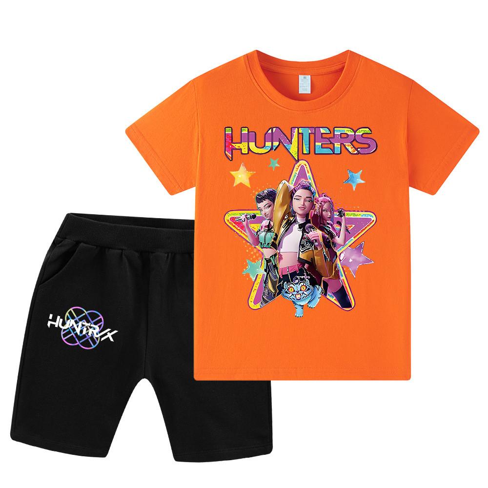 WA1197 Kids Boys Girls Kpop Rumi Zoey Mira Print Short Sleeves T-shirt Shorts Pants Sets