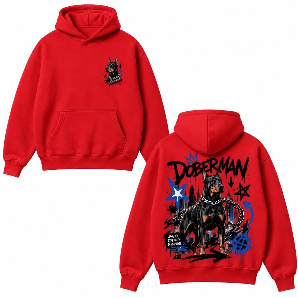 Autumn Winter Casual Doberman Dog Graffiti Print Men hooded sweatshirt Women Boys coat Top Parent Child Kid 's Cotton Hoodie