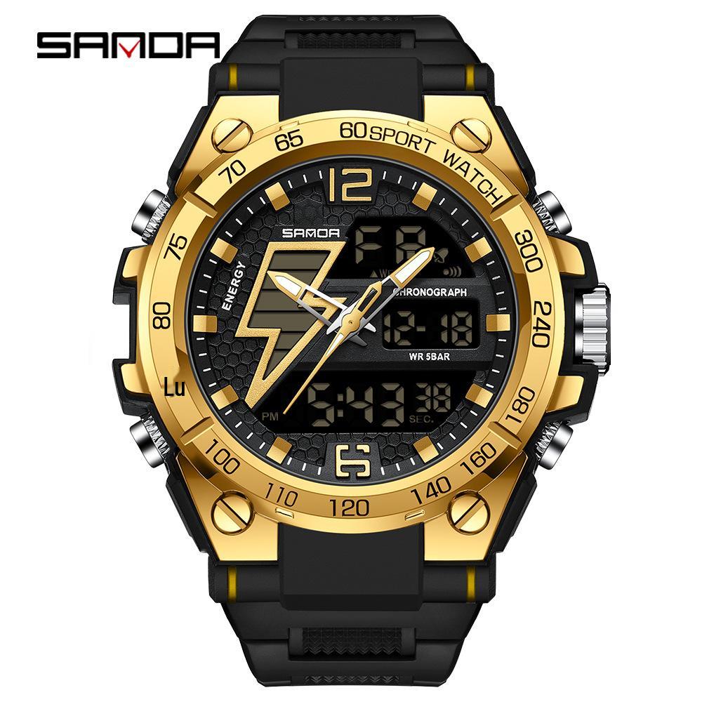Sanda Men's Multifunctional Dual Display Luminous Waterproof Sports Watch for Teens