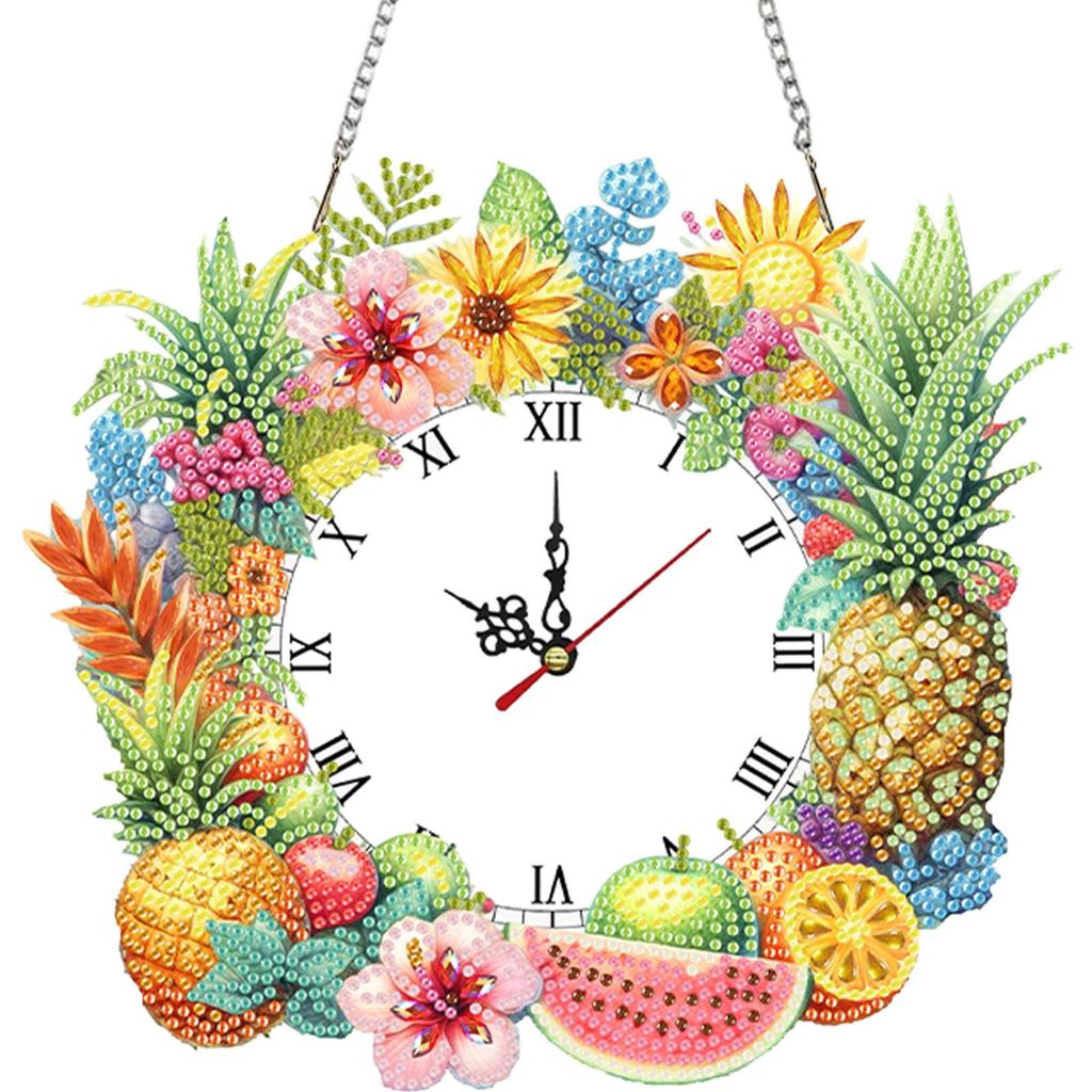 2D/Flat DIY Special Shape Rhinestone Diamond Art Clock Wall Pendants Diamond Clock Art Pendant Window Hanging Art for Home Decor