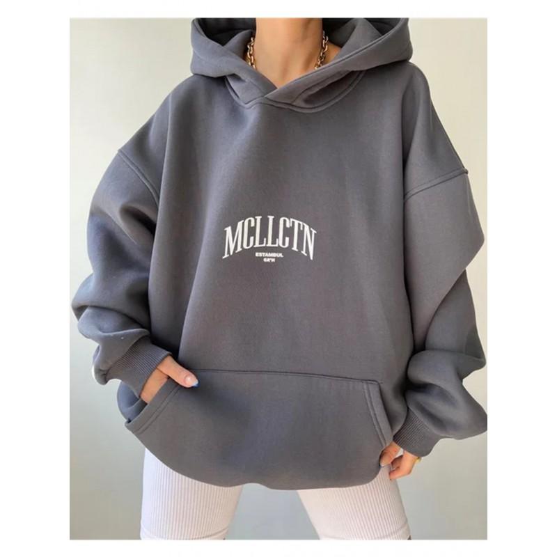 Sudadera con capucha de manga larga extragrande para mujer con estampado de letras, mezcla de algodón, top casual