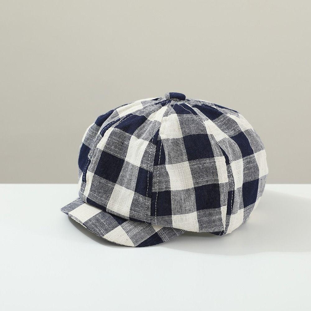 Plaid Newsboy Cap Korean Peaked Caps Fashion Children's Beret  Boys Girls