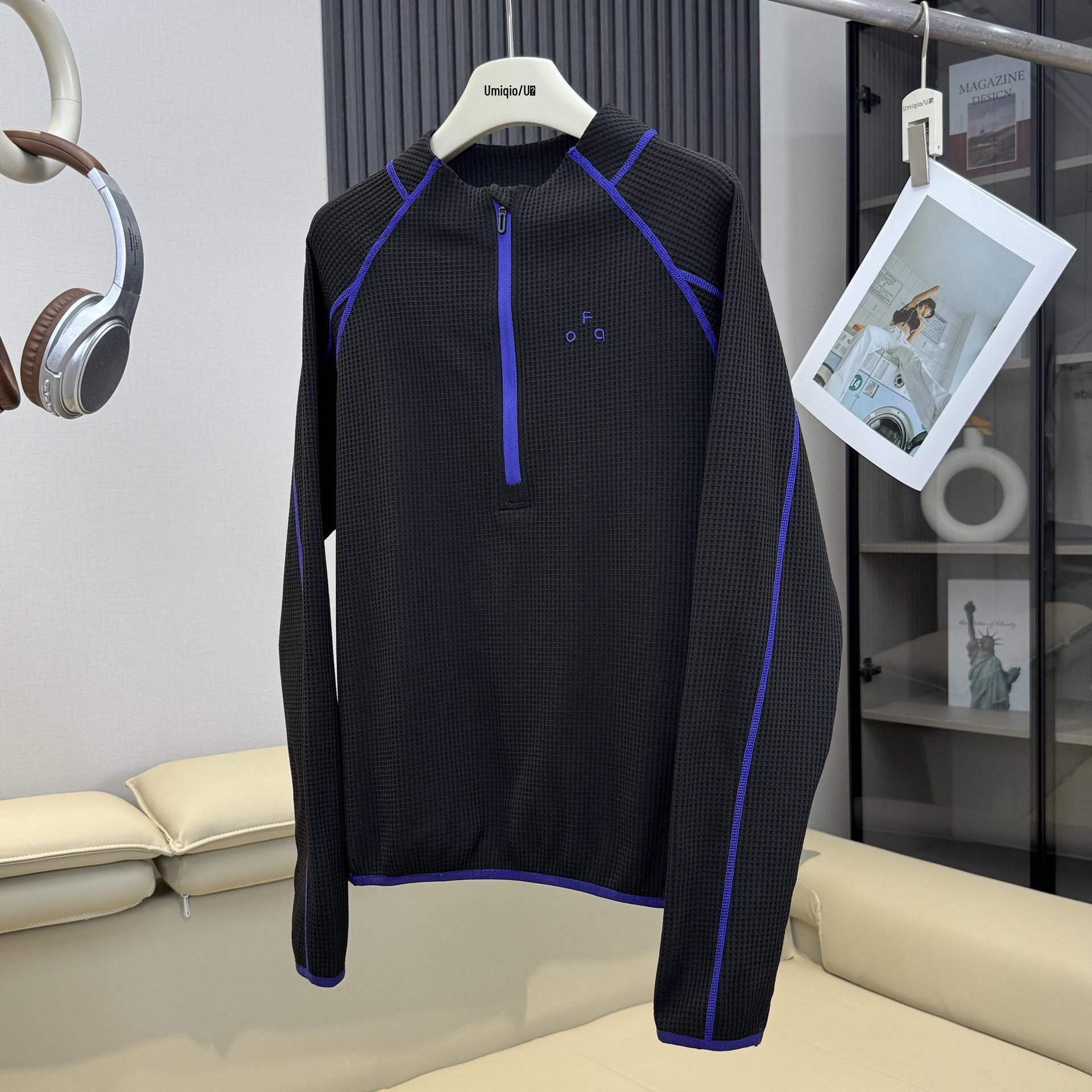 

2026 Spring Outdoor Mountain Style Half-Zip Waffle Quick-Dry Couples Hoodie XXL темно-синий