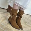 Women's Fashion 2025 Pointed Heel Coarse Heel Versatile Medium Boots Stacking Boots French Western Boots Casual Fashion Boots