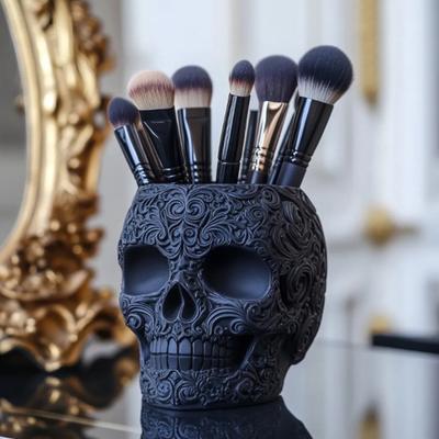 Držák na štětce na make-up Tvar lebky Velkokapacitní Nádoba na štětce na make-up Robustní pryskyřičná konstrukce