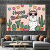 2D Cartoon Alpaca Happy Birthday Backdrop with Sunglasses & Cacti