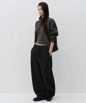 MUSINSA STANDARD WOMAN Women'S Double Knit Curved Sweatpants [Black]