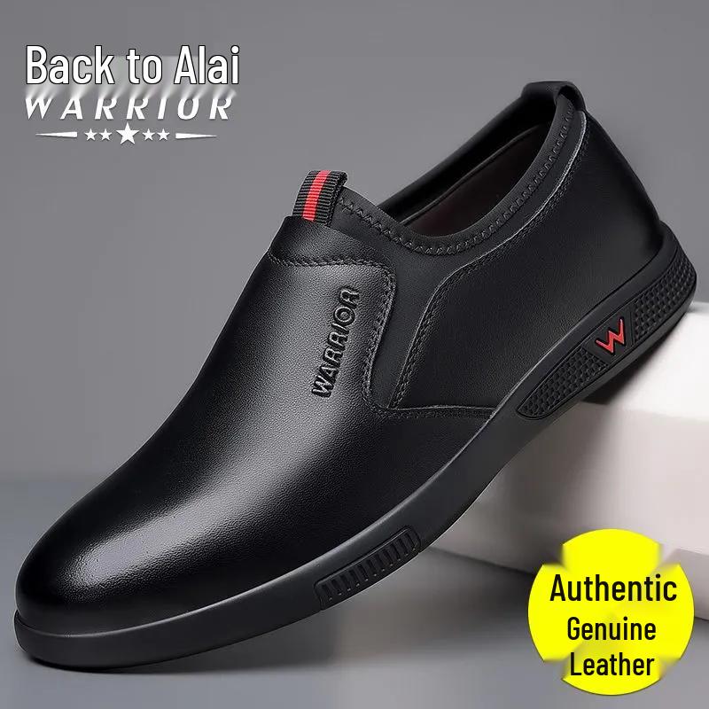 Sapatos Masculinos de Couro Impermeáveis para Calçar no Outono/Inverno - Sapatos Casuais Estilo "Dad Shoes" para Meia-Idade e Idosos