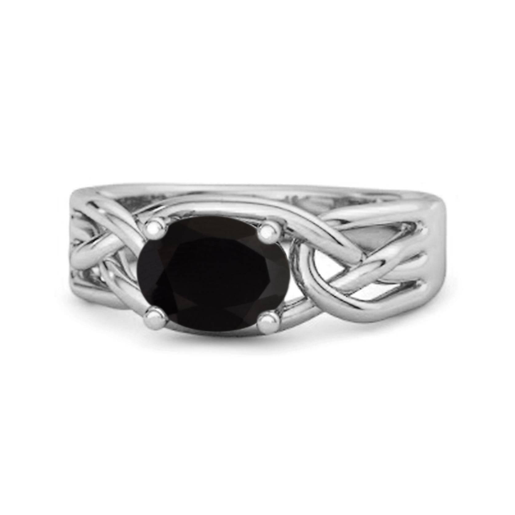 

Black Spinel Celtic Woven Band Ring - 925 Sterling Silver 6.5