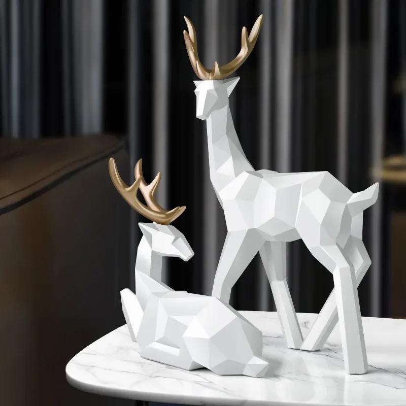 3D Solid Animal Sculpture Geometry Deer Statue Art Articles Living Room Table Decorations for Christmas Gift