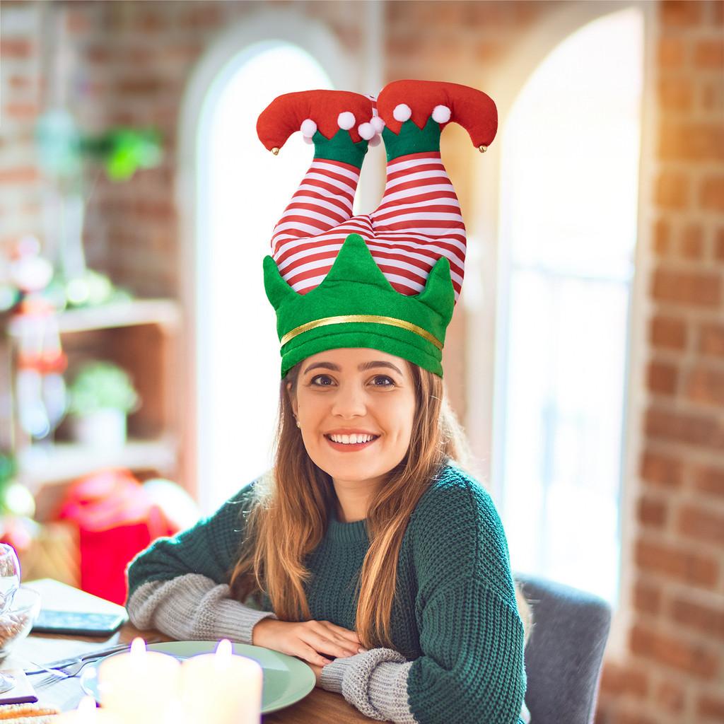 Elf Christmas Festive Leg Hat In Bright Red And Green For Merry Decorations Holiday