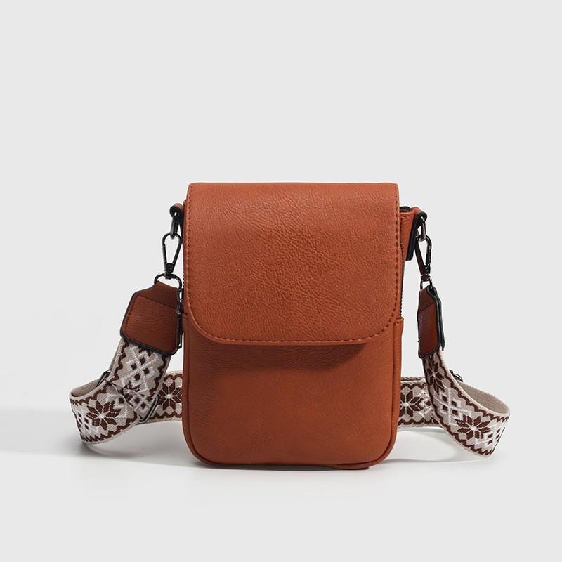 

Vertical Mobile Phone Bag Japanese Wallet Ins Cross-body Women Shoulder Fashionable Wide Strap Small Change Purse коричневый