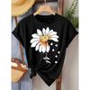 Summer Fashion Women'S T-Shirt | Daisy Flower Print Casual Loose Fit Top for Beach Vacation Outing, Crew Neck, Regular Sleeve