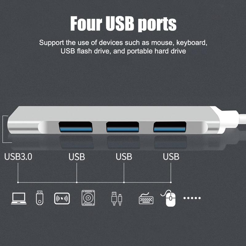 Mini Usb Type C Hub 4Port Adapter Usb3.1Multi Splitter 4In1 Docking Station Ultraslim Superspeed Aluminum For Computer Laptop Pc