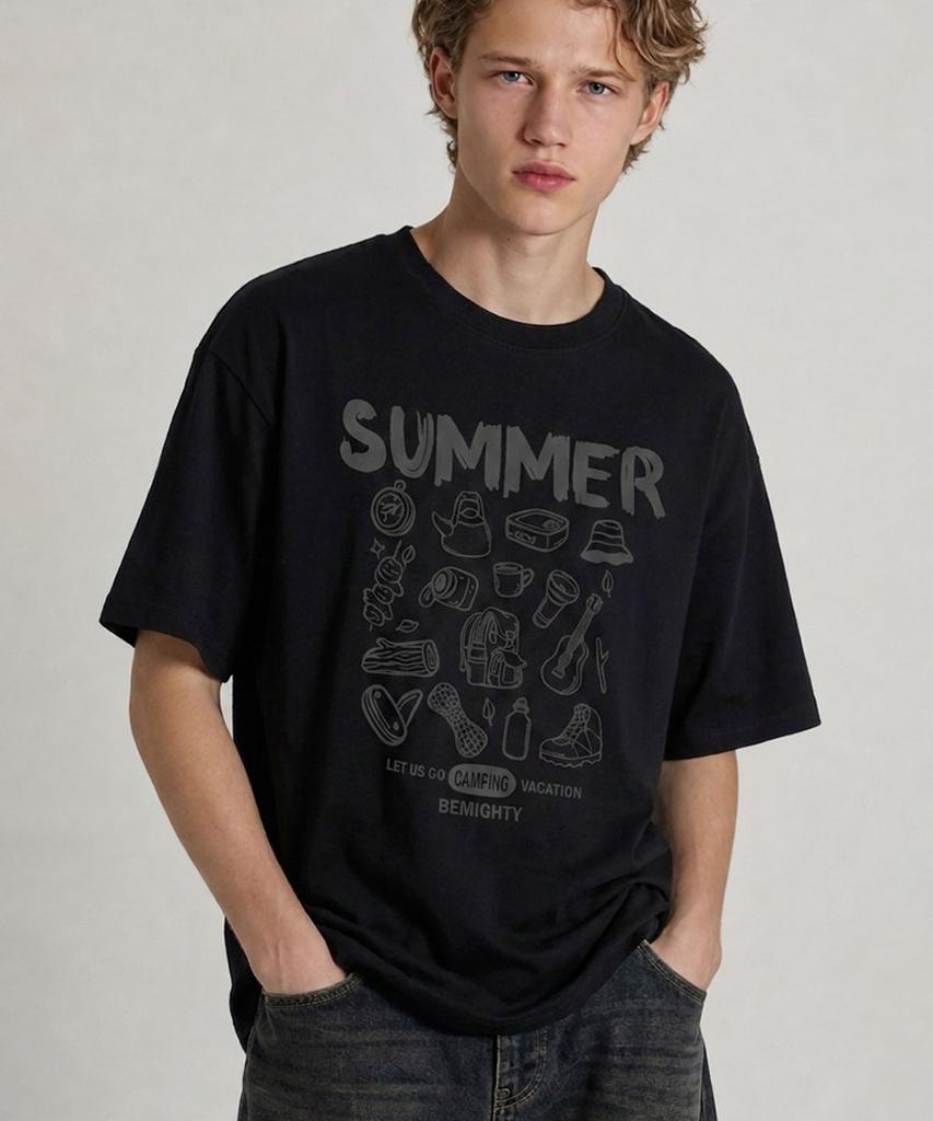 BEMIGHTY Summer Camp Oversized Short Sleeve T-Shirt [Oatmeal] (A Type)
