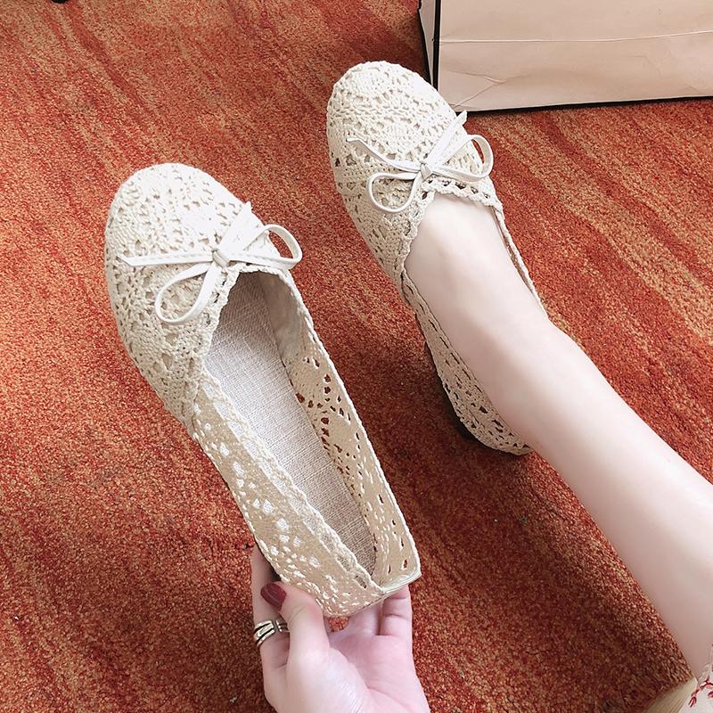 Fashion 2024 Summer Spring and Summer Women's Ballet Flat Comfortable Mesh Shoes Hollow Lace Breathable Lazy Low-top Shoes for Women