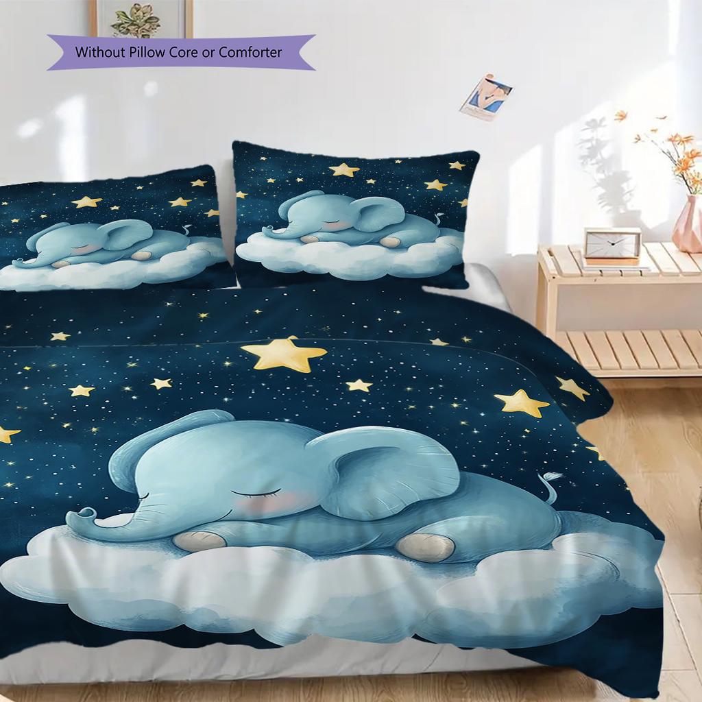 Elephant Pattern Bedding Quilt Set Quilt Cover Pillowcase Home Decoration Birthday Gift (1 * Duvet Cover + 2 * Pillowcase, Without Core)